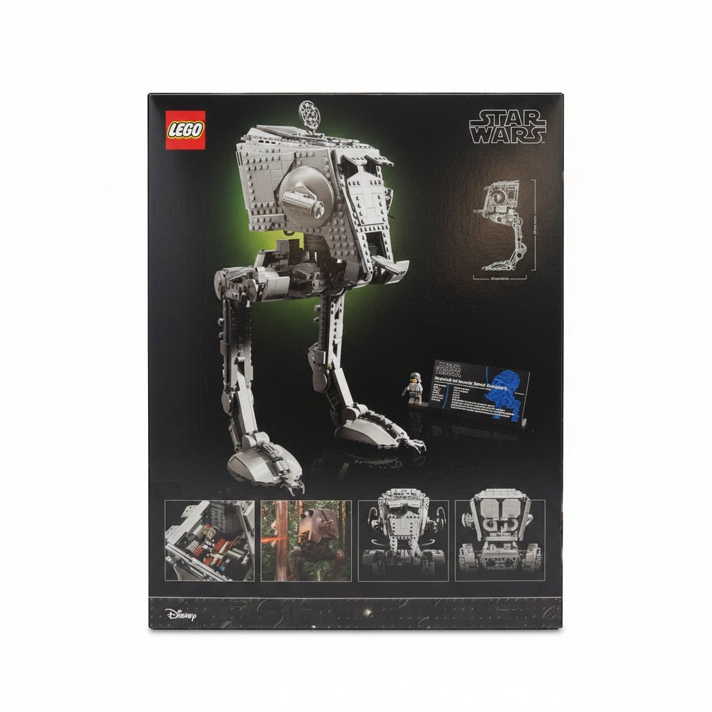 Legacy Brick LEGO Star Wars AT-ST UCS set 75417 factory sealed box with 1513 pieces and AT-ST driver minifigure.